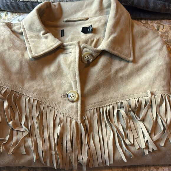 Lauren Ralph Lauren Women’s Fringe Trim Goat Suede Jacket Western Beige NWT $650 - Picture 11 of 16